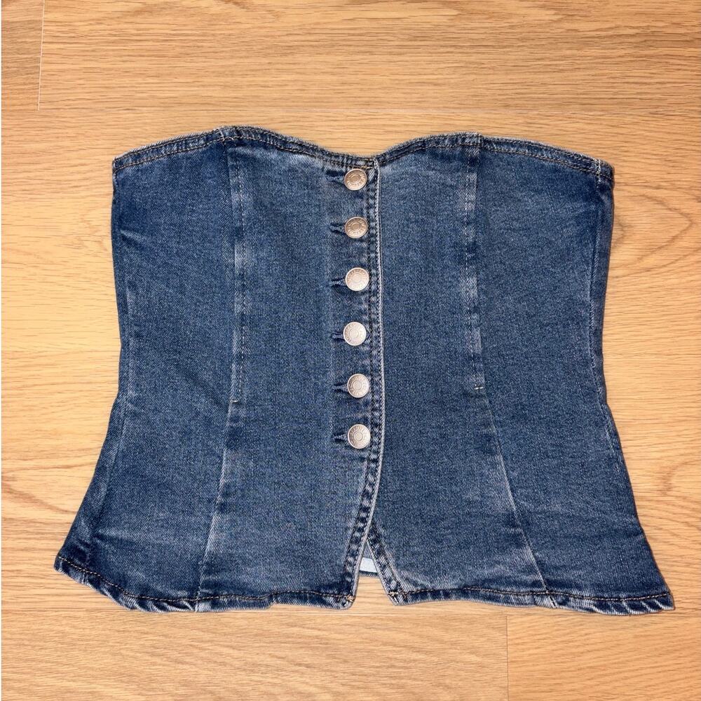 Current Elliott denim jean corset bustier top with buttons womens size XS NWT